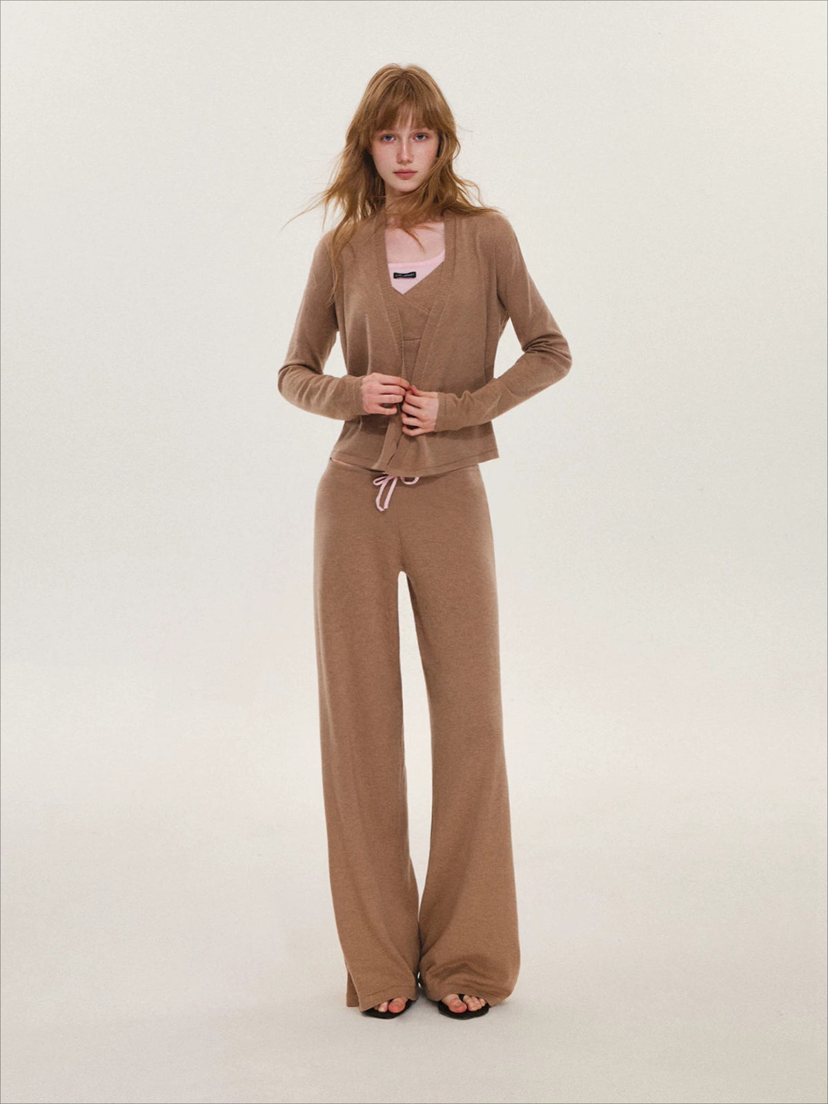 Contrast Wool Blend Three-Piece Set