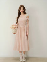 Pink Grid Drape Dress