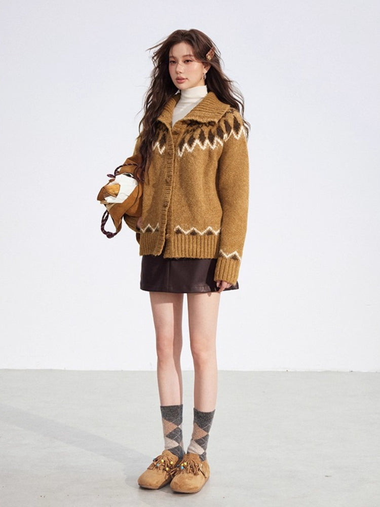 Coffee Fair Isle Collar Sweater