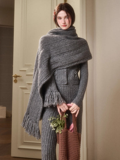 Celestial Wool Cable-Knit Shawl Scarf