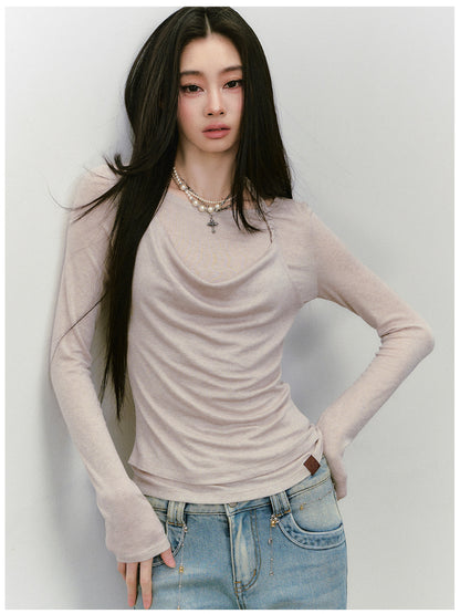 Fake Two-Piece Knit Long-Sleeve Blouse