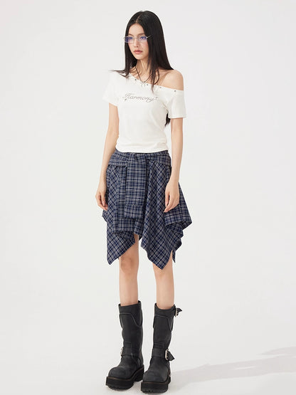 Plaid Tie Up Irregular Shirt Skirt