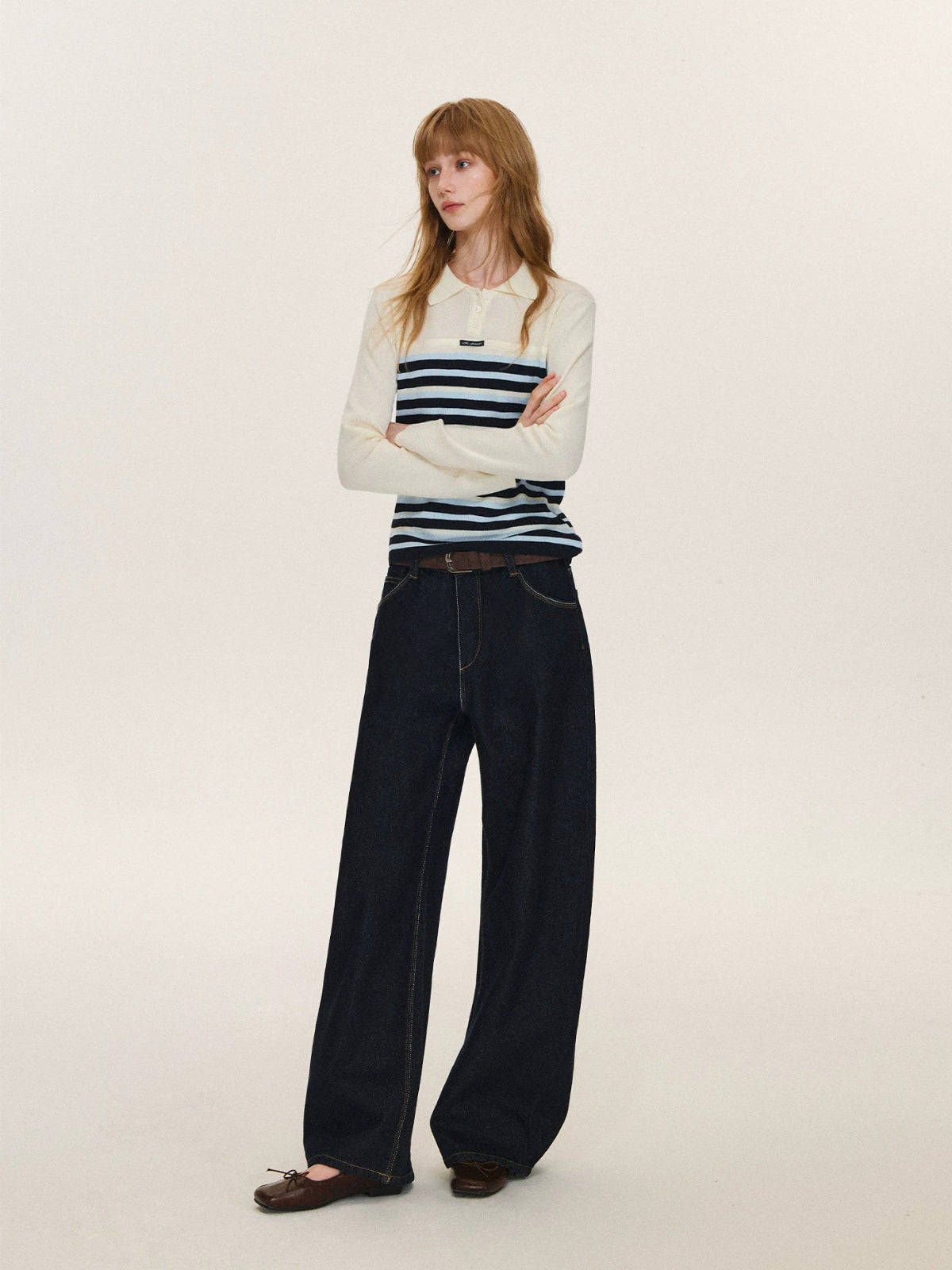 Layered Stripe Wool Blend Polo