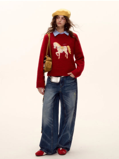Playful Pony Embroidered Sweater