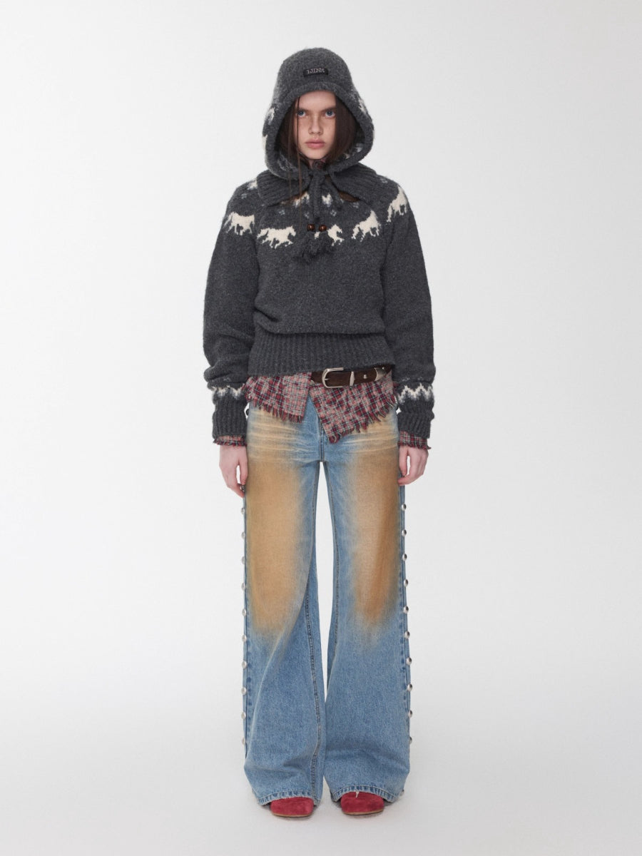 Fair Isle Pony Jacquard Knit Balaclava Hat