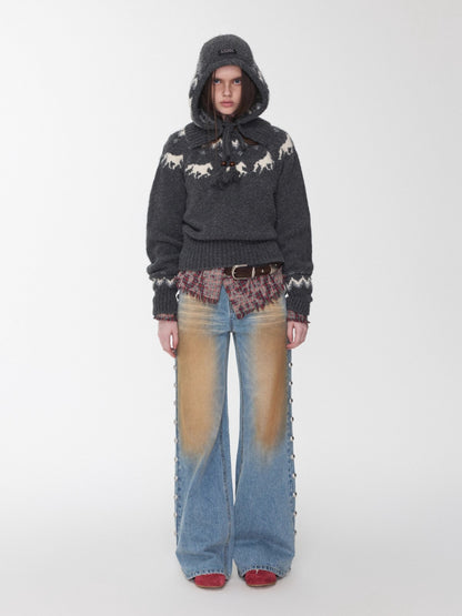 Fair Isle Pony Jacquard Knit Balaclava Hat