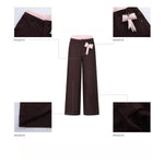 Brown Double-Waist Stripe Wide-Leg Pants