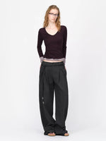 Wool Contrast V Neck Ruched Top