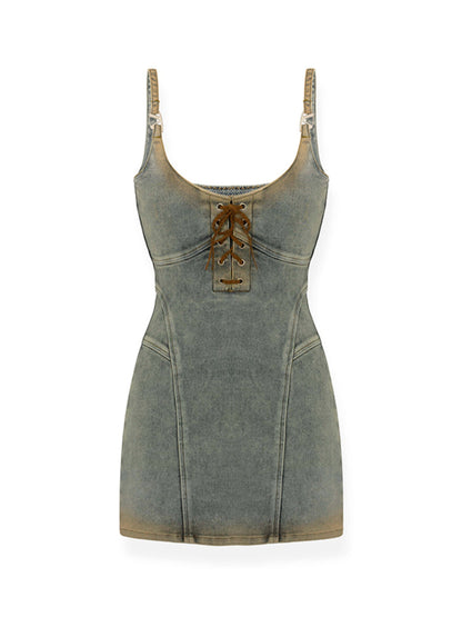 Vintage Strap Bodycon Waist Cinching Spaghetti Dress