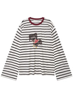 Contrast Stripe Puppy Print T-shirt