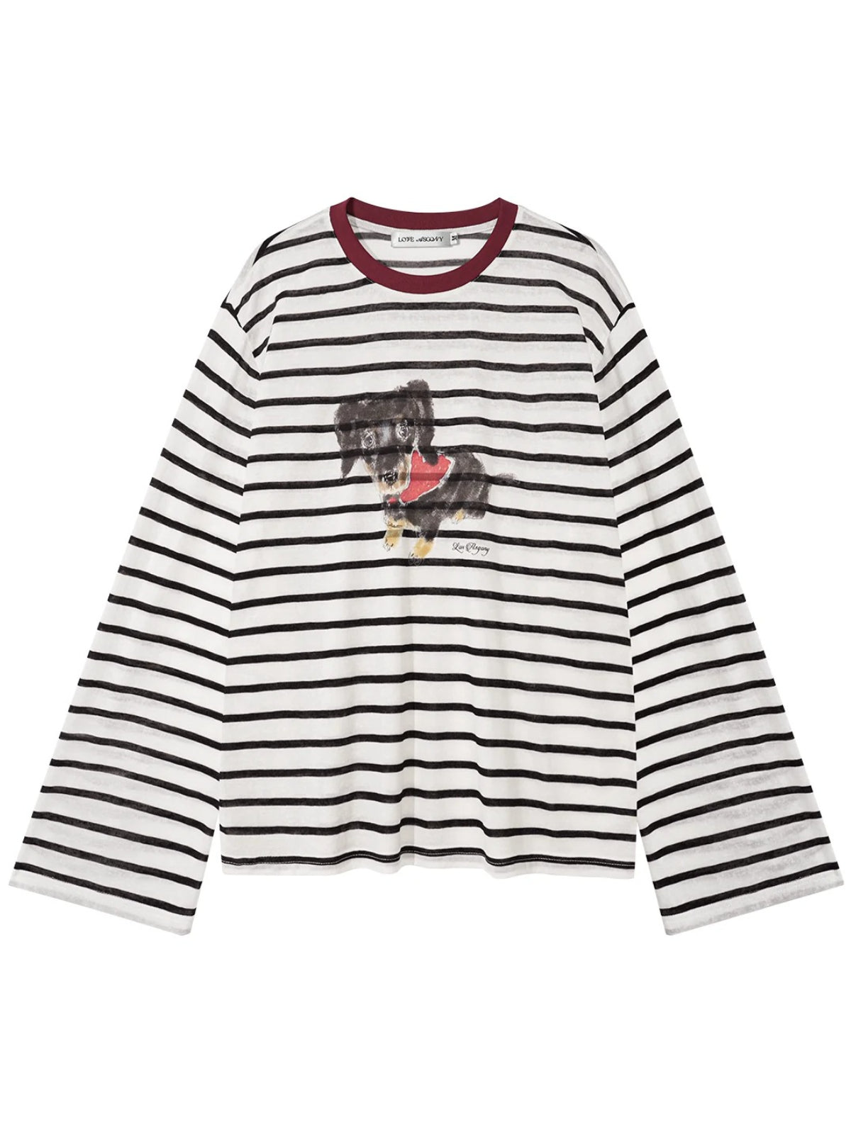 Contrast Stripe Puppy Print T-shirt