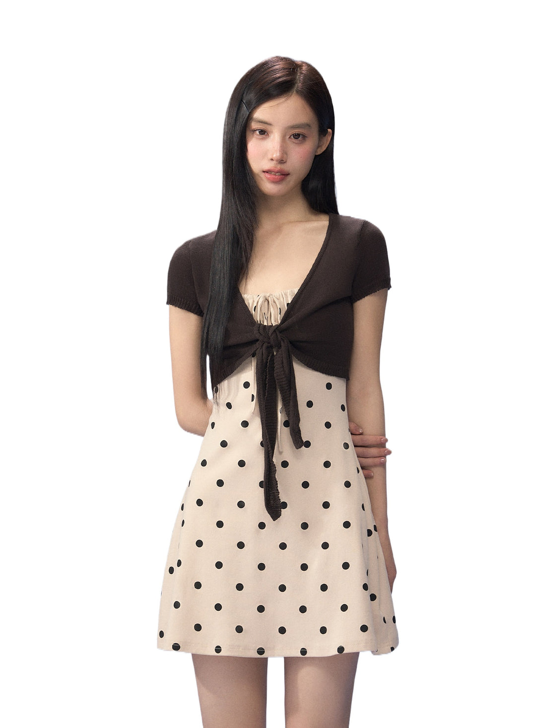 Brown Polka Dot Dress Set