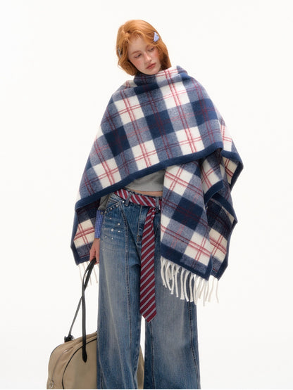 Vintage Plaid Tassel Scarf