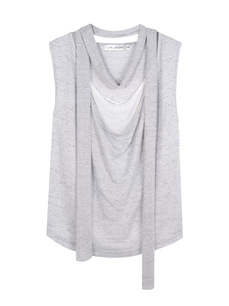 Lace Draped Scarf Tank Top