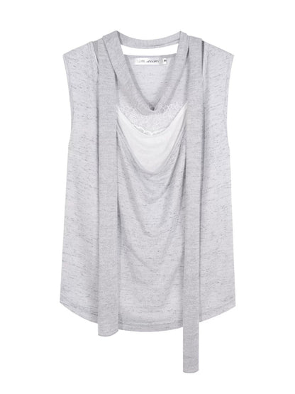 Lace Draped Scarf Tank Top