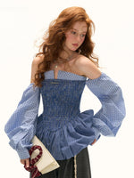 Blue Plaid Smocked Bustier Dress