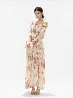 Floral Print Off Shoulder Chiffon Dress