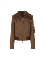 Retro PU Contrast Collar Jacket
