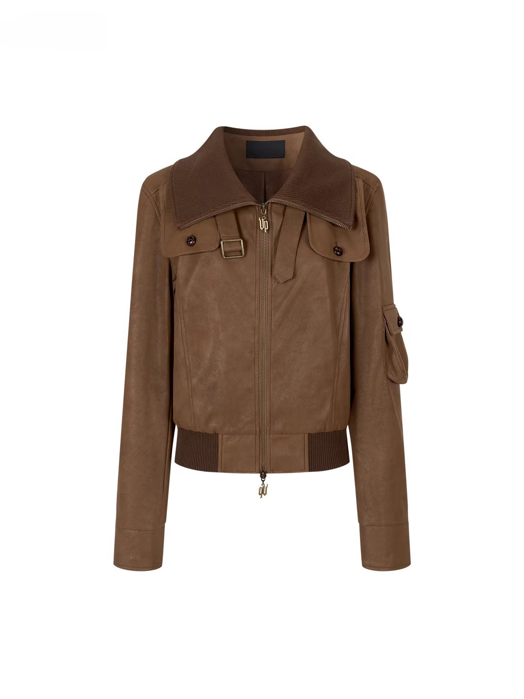Retro PU Contrast Collar Jacket