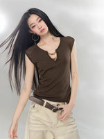 Beaded V-Neck Knit Top