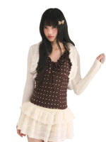 Ruffle Trim Knit Cardigan & Camisole Set