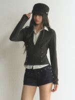 Vintage Double-Breasted Layered Cropped Jacket
