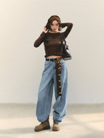 Ruffle Hem and Printed Splicing Cropped T-Shirts