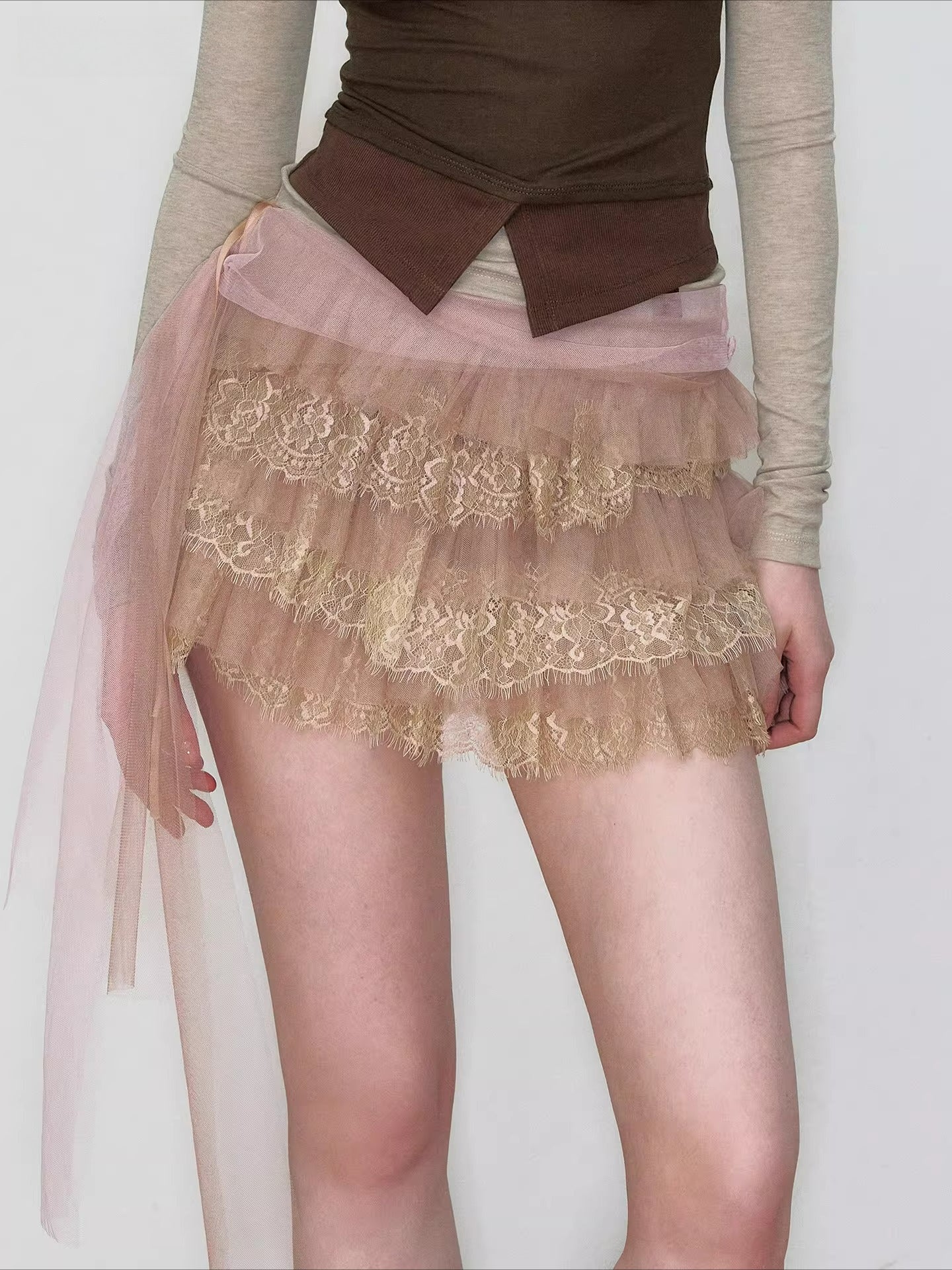 Lace Panel Tiered Skirt