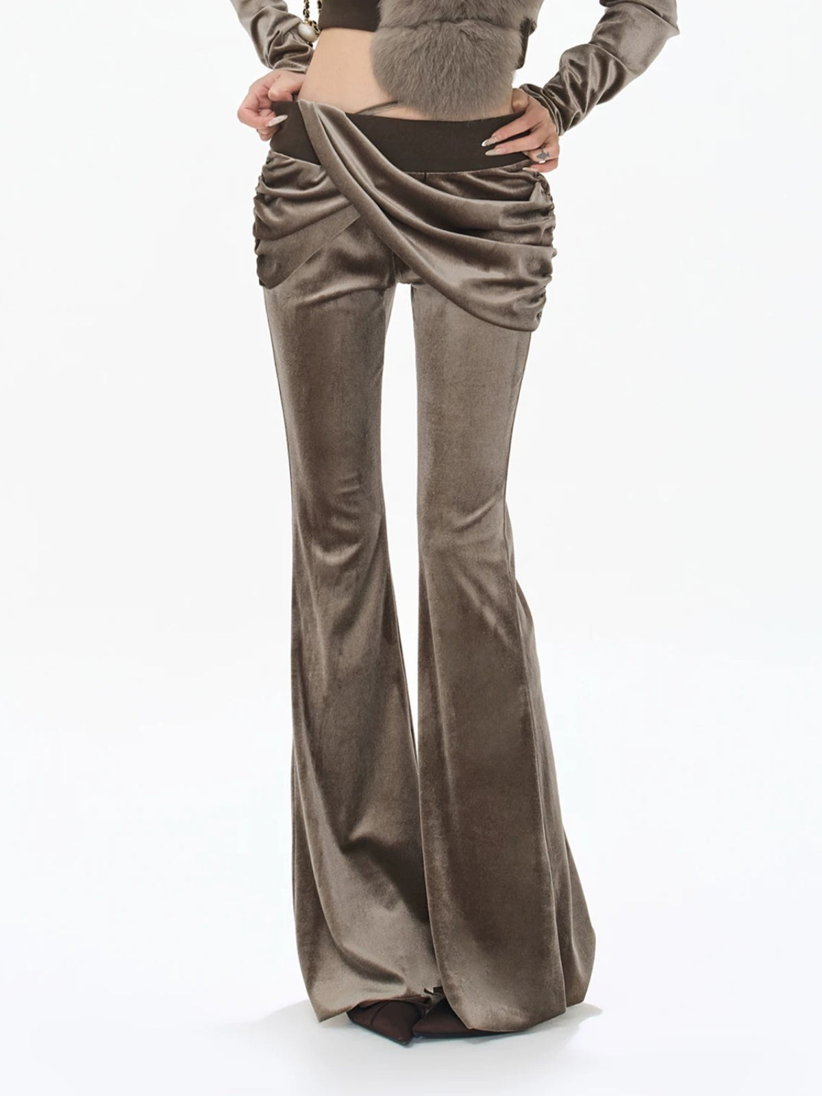 Velvet Hooded Cropped Flared Pants Set