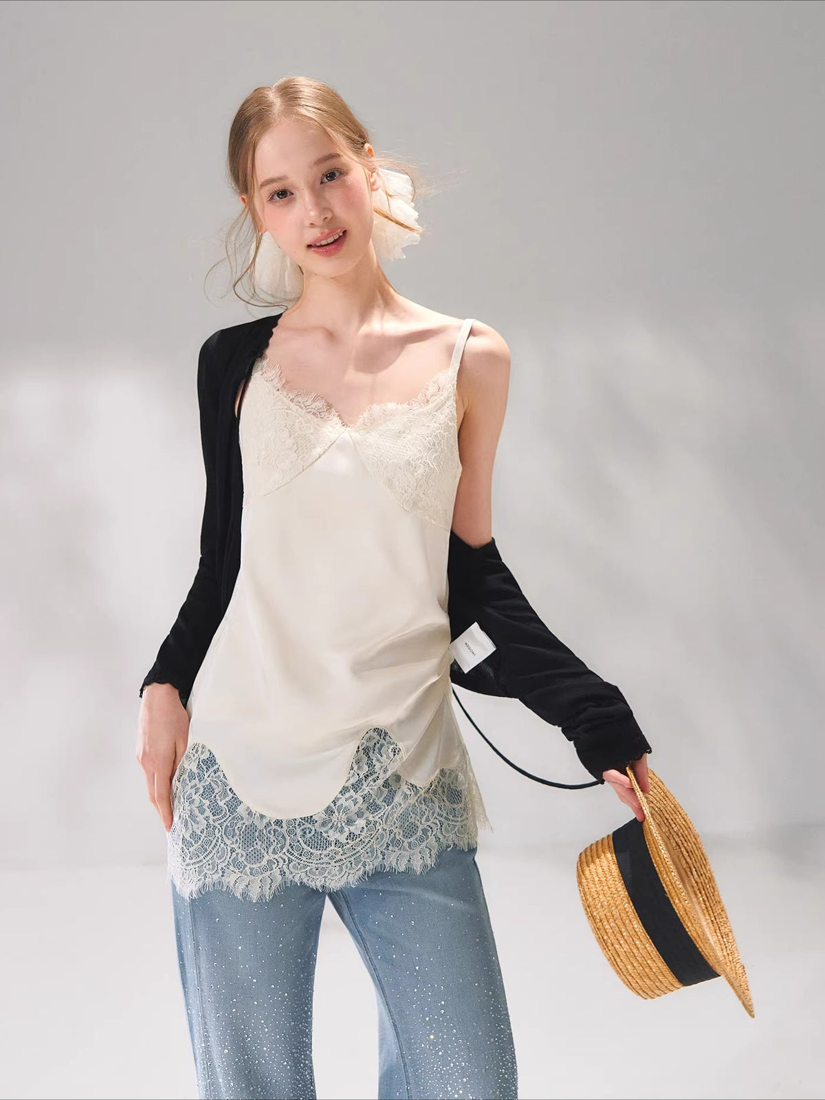 Lace Trim Tie Cardigan