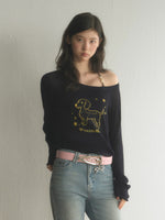 Dachshund Print Off Shoulder Top