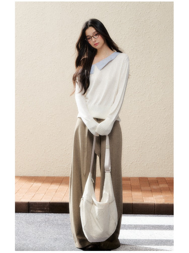 White Off-Shoulder Knit Pullover