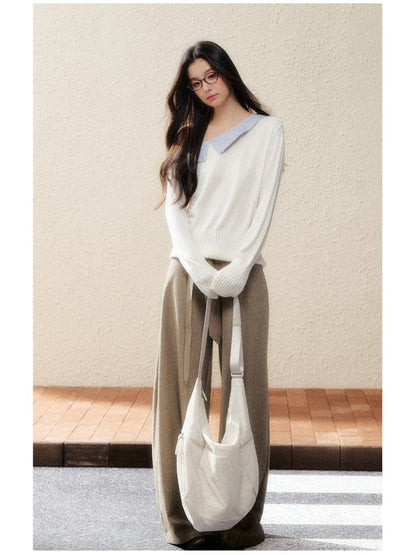 White Off-Shoulder Knit Pullover