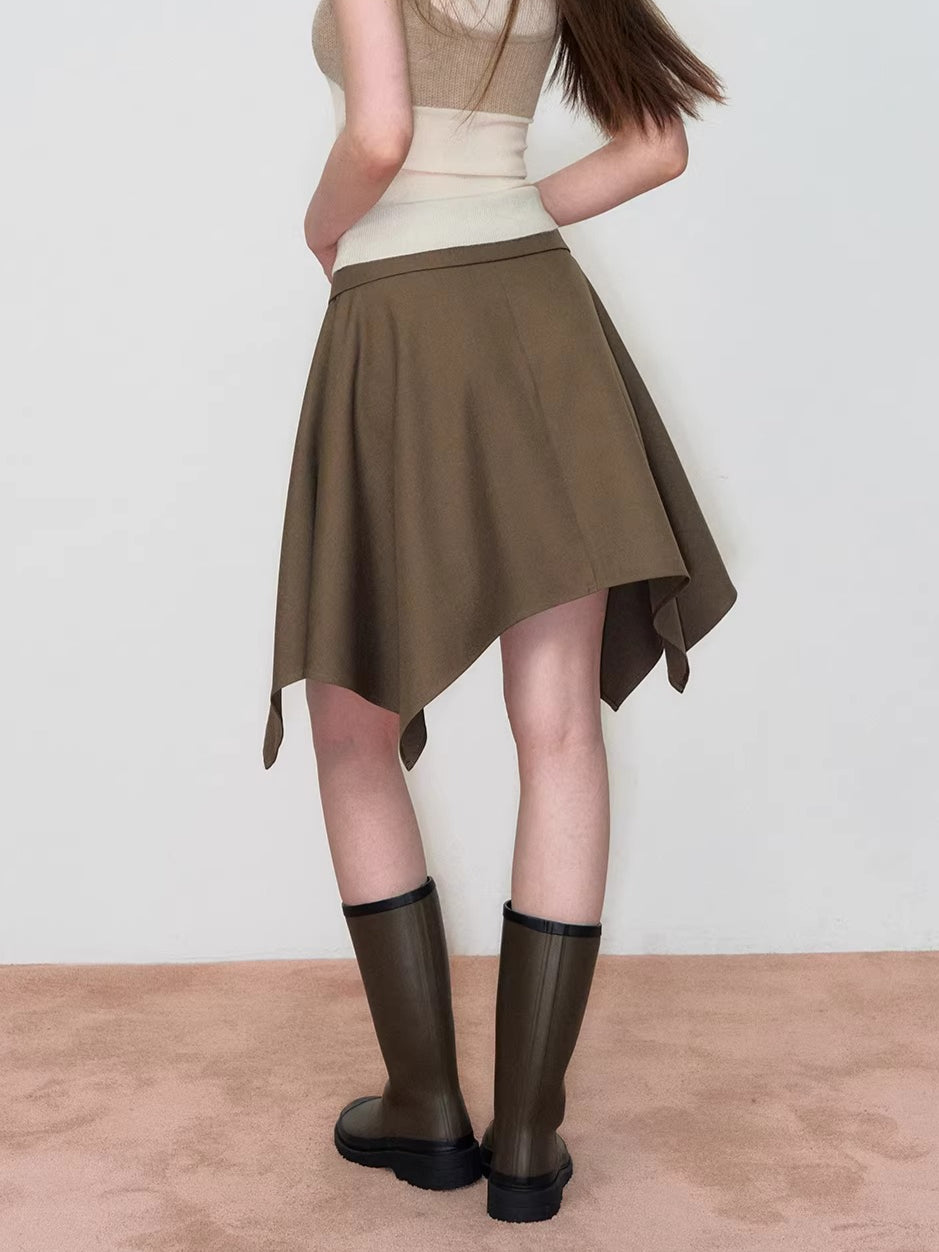 Khaki Asymmetrical A-Line Mini Skirt
