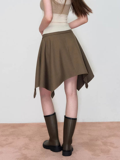 Khaki Asymmetrical A-Line Mini Skirt