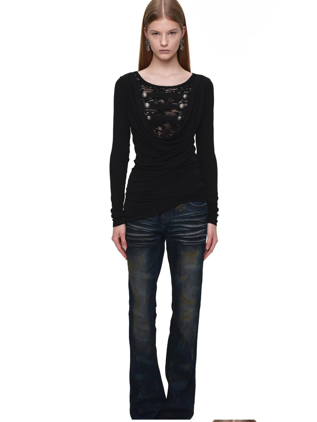 Lace Cowl Neck Knit Dress