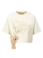 Applique Embroidery Gathered Short-Sleeve T-Shirt
