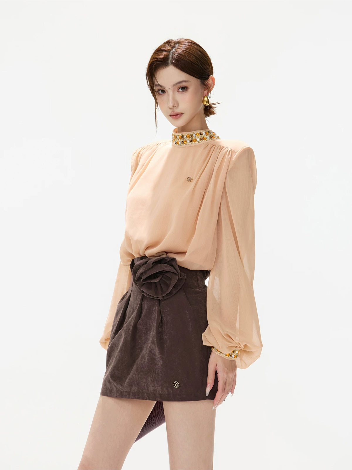Pearl Chiffon Lantern Sleeve Blouse
