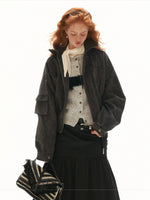 Textured Faux Fur Collar Jacket