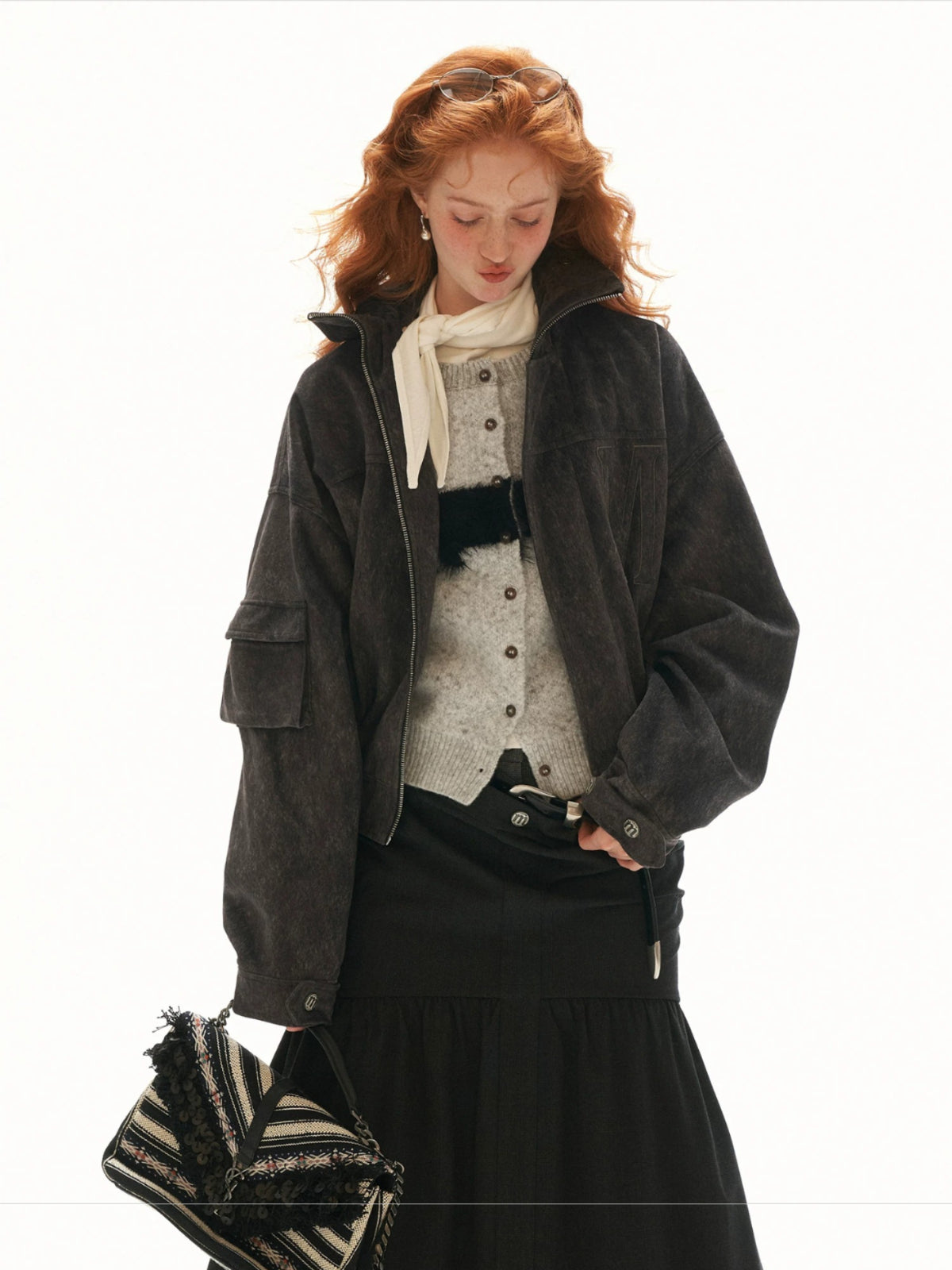 Textured Faux Fur Collar Jacket