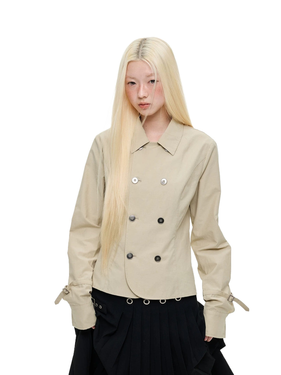 Khaki &amp; Gray Double-Breasted Cropped Shirt