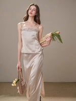 Cosagach Pearl Satin Embroidered Camisole & Skirt Set