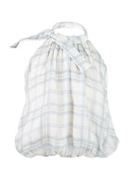 Blue Check Backless Bow Peplum Camisole Top