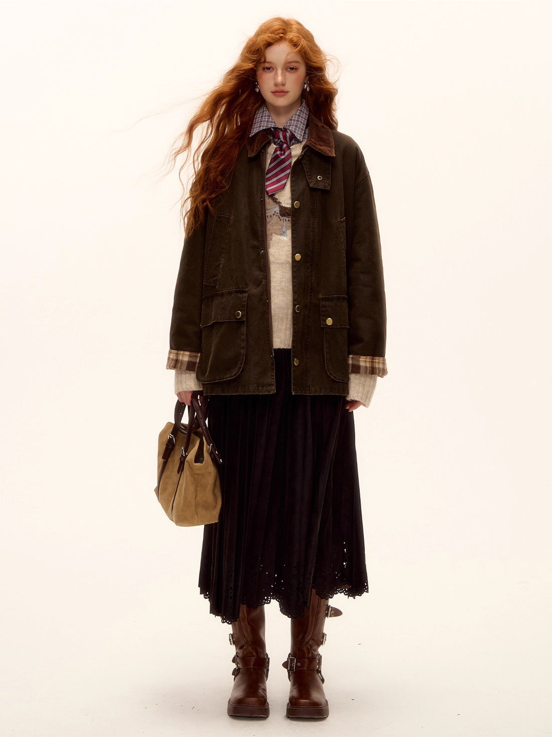 Plaid Corduroy Padded Jacket