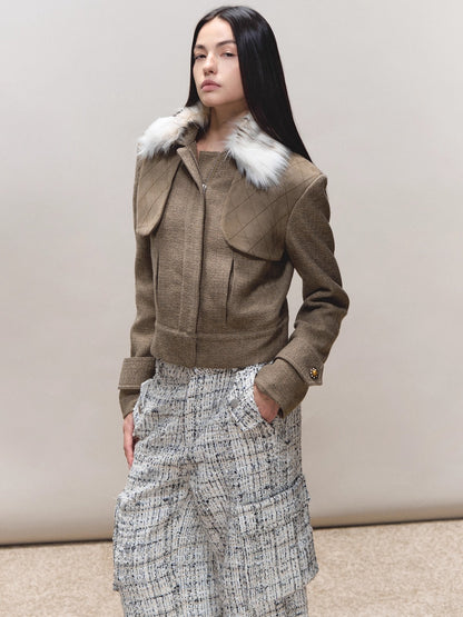 Contrast Quilted Fur-Collar Jacket