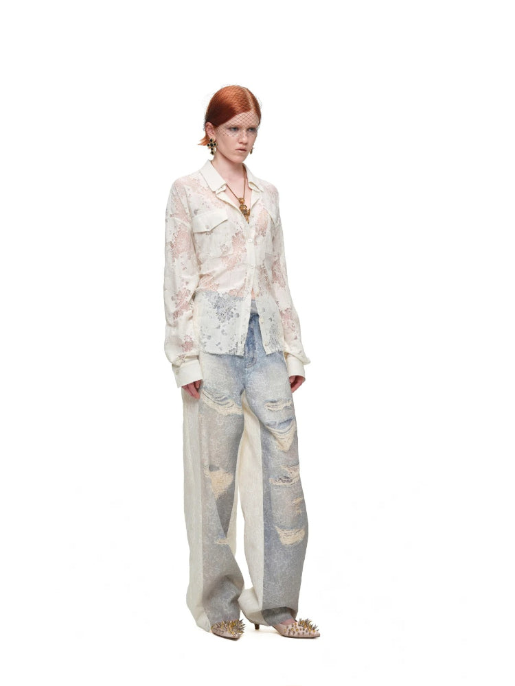 Lace Belted Sheer Shirt