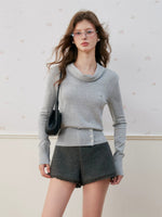 Silk Wool Cowl Neck Knit Top