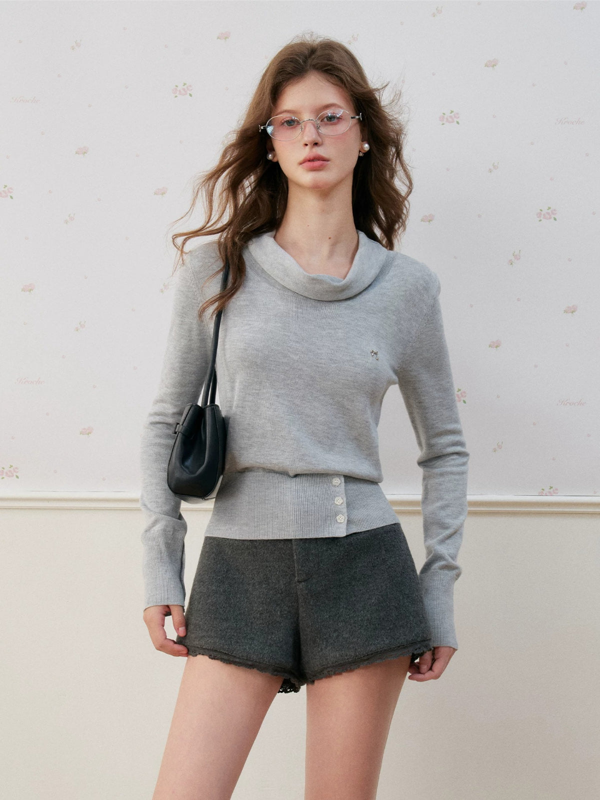 Silk Wool Cowl Neck Knit Top