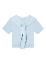 Lace Spliced V-Neck Knitted T-Shirt