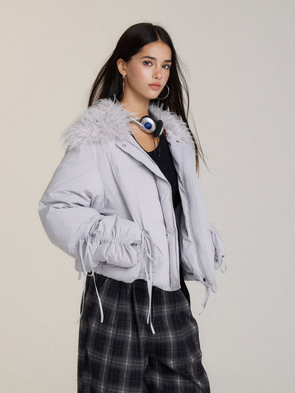 Winter Drawstring Fur Collar Down